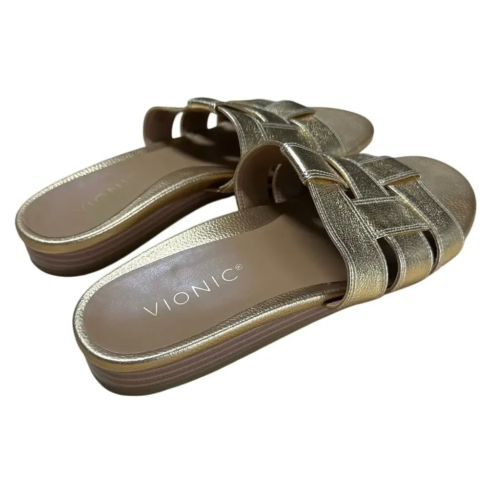 Vionic Glendora Gold Leather Sandal Women's Size 8.5 Excellent Used Condition